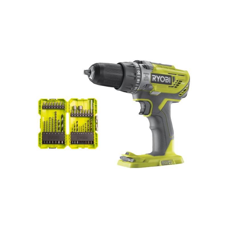 Ryobi - Pack RYOBI - Perceuse à percussion R18PD3-0 - 18V One+ sans batterie ni chargeur - Coffret 32 accessoires perçage - vissage - boulonnage RAK32DDMIX - Image 1