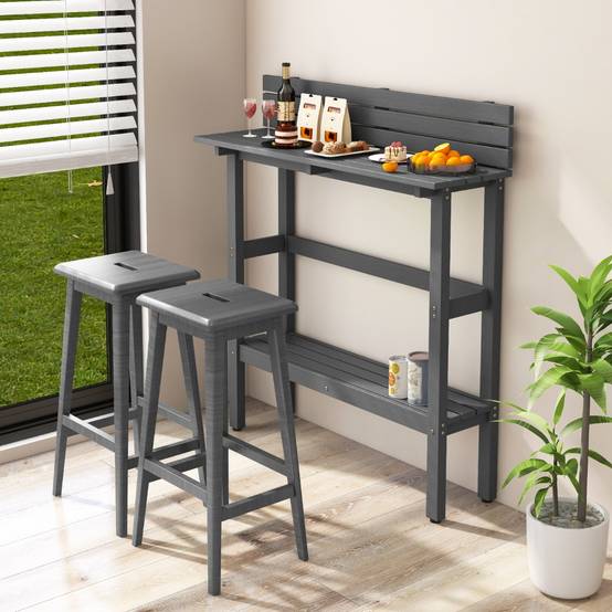 Table De Bar D'Extérieur GIANTEX Avec Étagère - Table Haute Patio Jardin Gris Pieds Réglables Anti-Chute