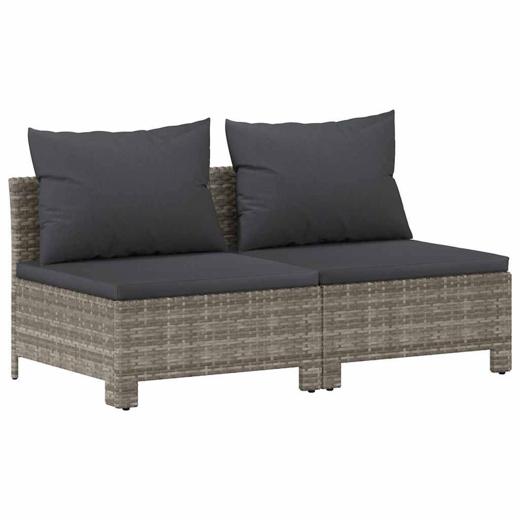 Duo de Canapés Centraux Jardin Résine Tressée Grise Modulable avec Coussins Rembourrés pour Salon Extérieur Relax – ComfortXL Outdoor Living - Image 2