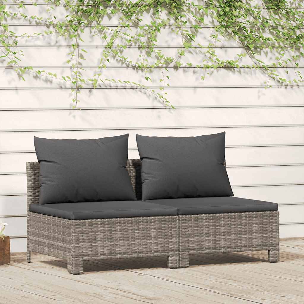 Duo de Canapés Centraux Jardin Résine Tressée Grise Modulable avec Coussins Rembourrés pour Salon Extérieur Relax – ComfortXL Outdoor Living - Image 1