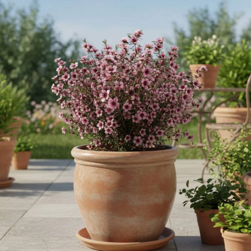 Leptospermum Martini, Arbre à thé à fleurs Rose - feuillage Persistant - Pot de 7,5L - 40/60 cm-  hauteur à maturité De 1,00 m à 1,50 m - Image 3