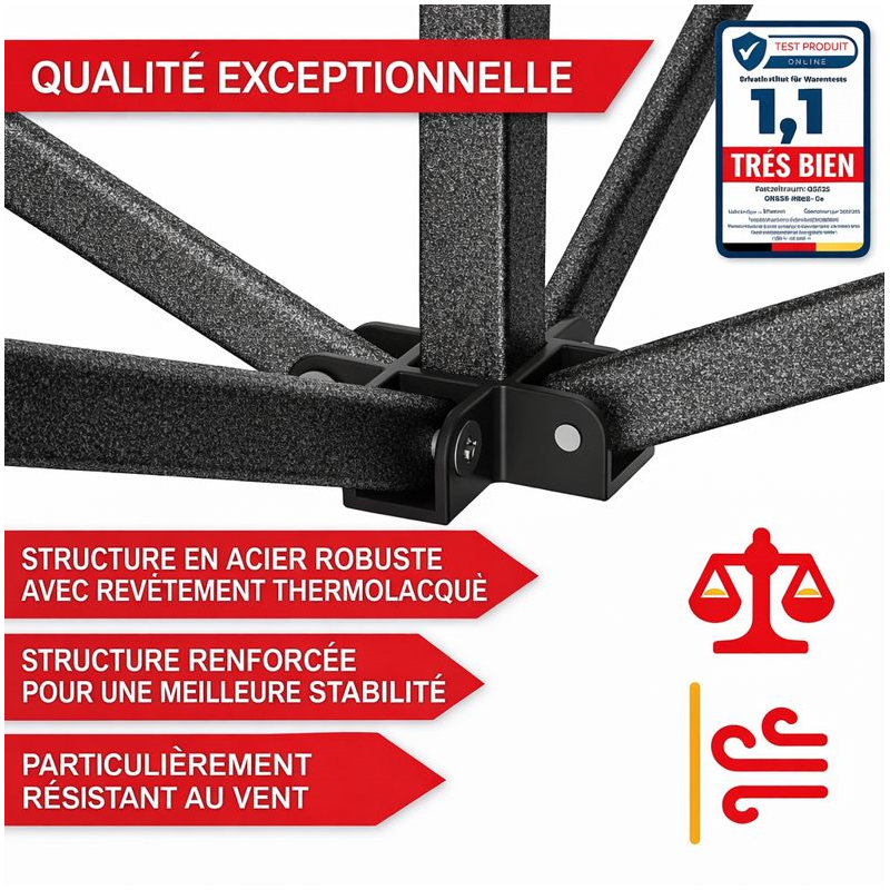 Pavillon 3x3m Tonnelle de jardin pliable Gris avec fenêtres Sac de rangement inclus - Image 4