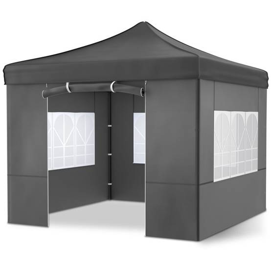 Pavillon 3x3m Tonnelle de jardin pliable Gris avec fenêtres Sac de rangement inclus - Image 1