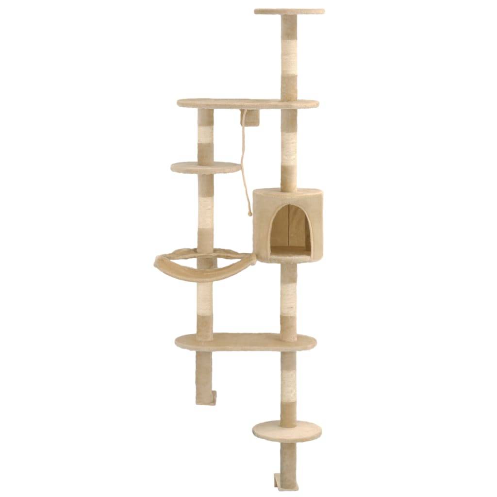 Arbre à chat mural 194 cm avec griffoir sisal et niche gain de place Beige – ComfortXL Pet Living - Image 2