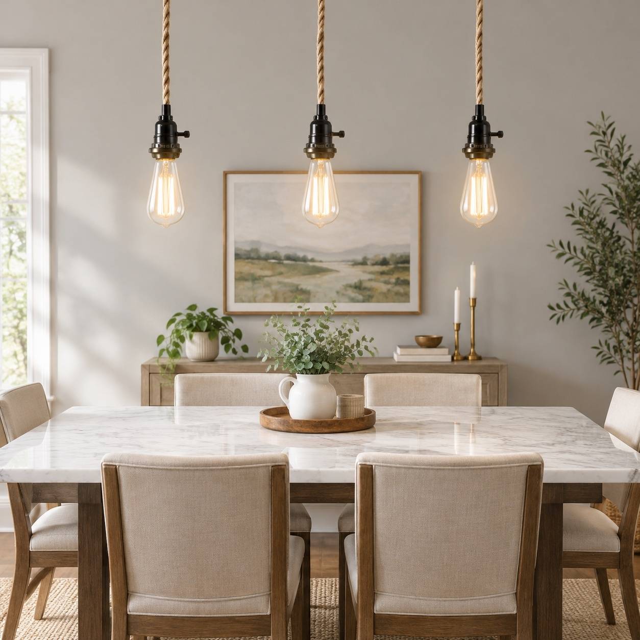 Suspension Lustre Tresse Chanvre 3 Luminaires DIY E27 - Image 5