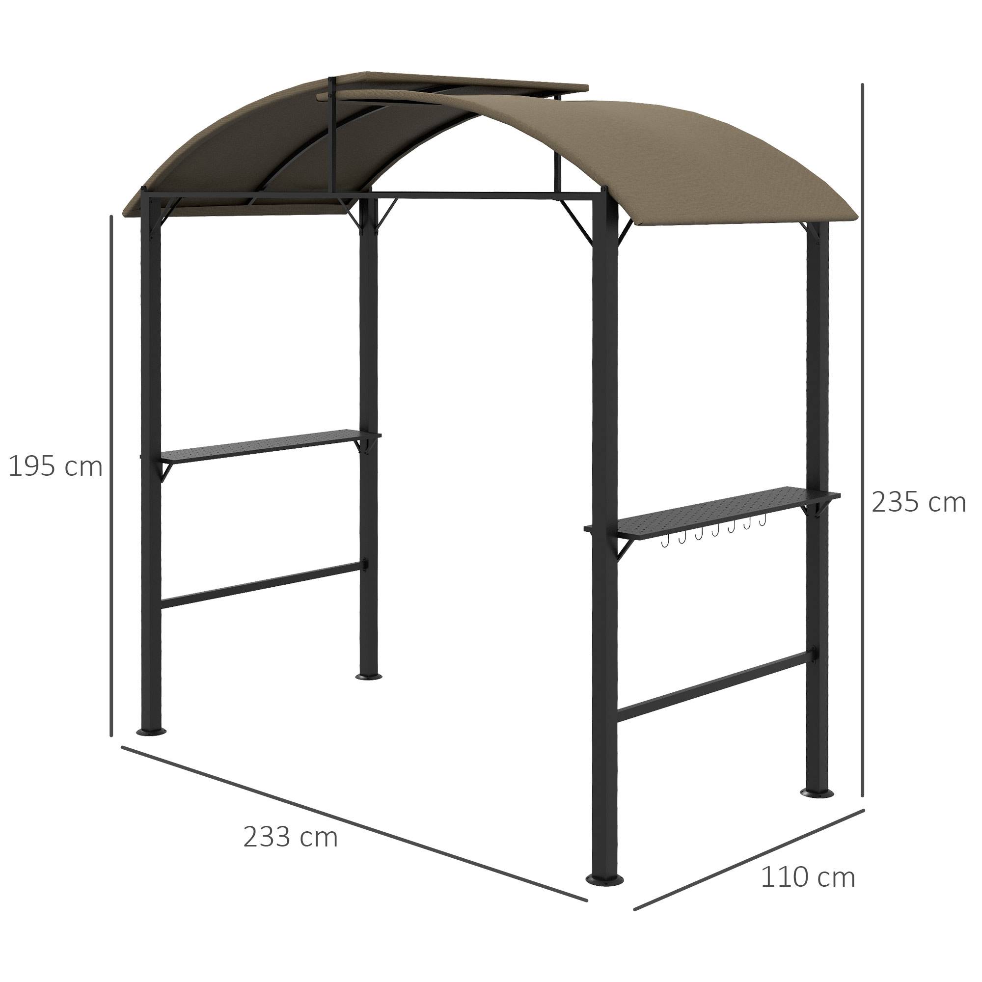Pavillon barbecue 1,1x2,3 m kaki acier polyester imperméable, étagères latérales pour barbecue - Image 3