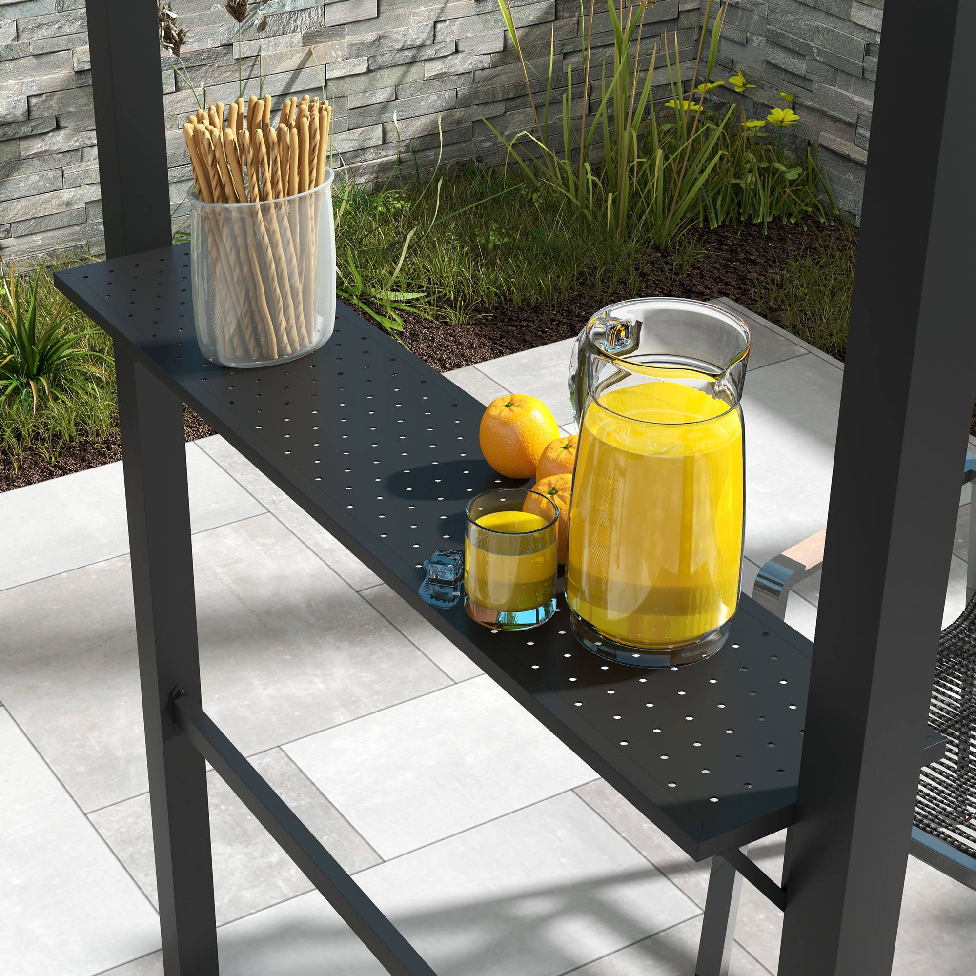 Pavillon barbecue 1,1x2,3 m kaki acier polyester imperméable, étagères latérales pour barbecue - Image 8