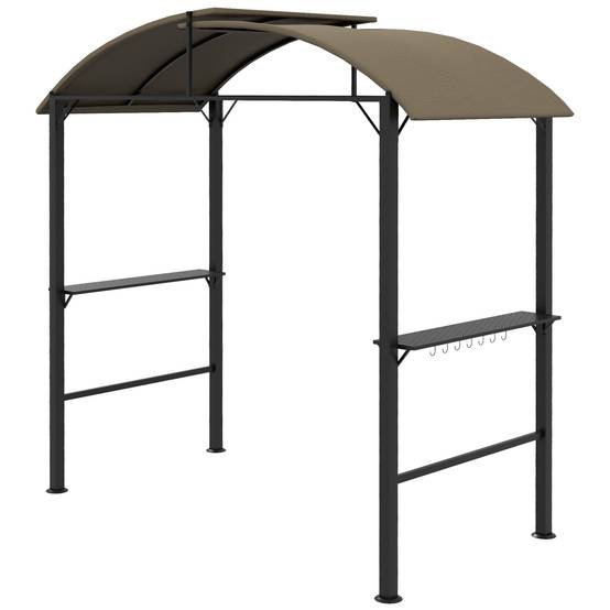 Pavillon barbecue 1,1x2,3 m kaki acier polyester imperméable, étagères latérales pour barbecue - Image 1