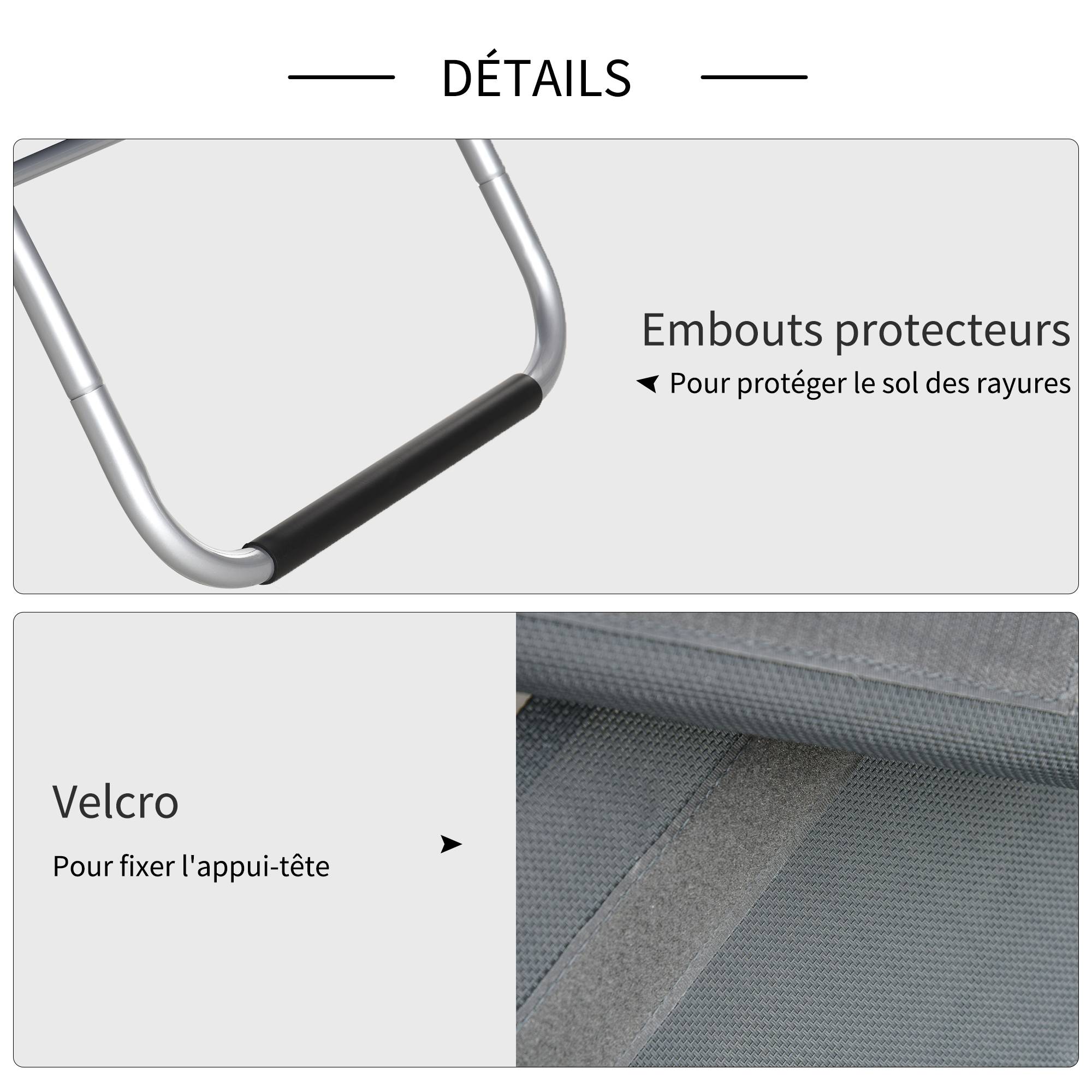 Outsunny - Bain de soleil transat design contemporain avec appui-tête grand confort léger aluminium textilène 160 x 60 x 65 cm gris - Outsunny - Image 7