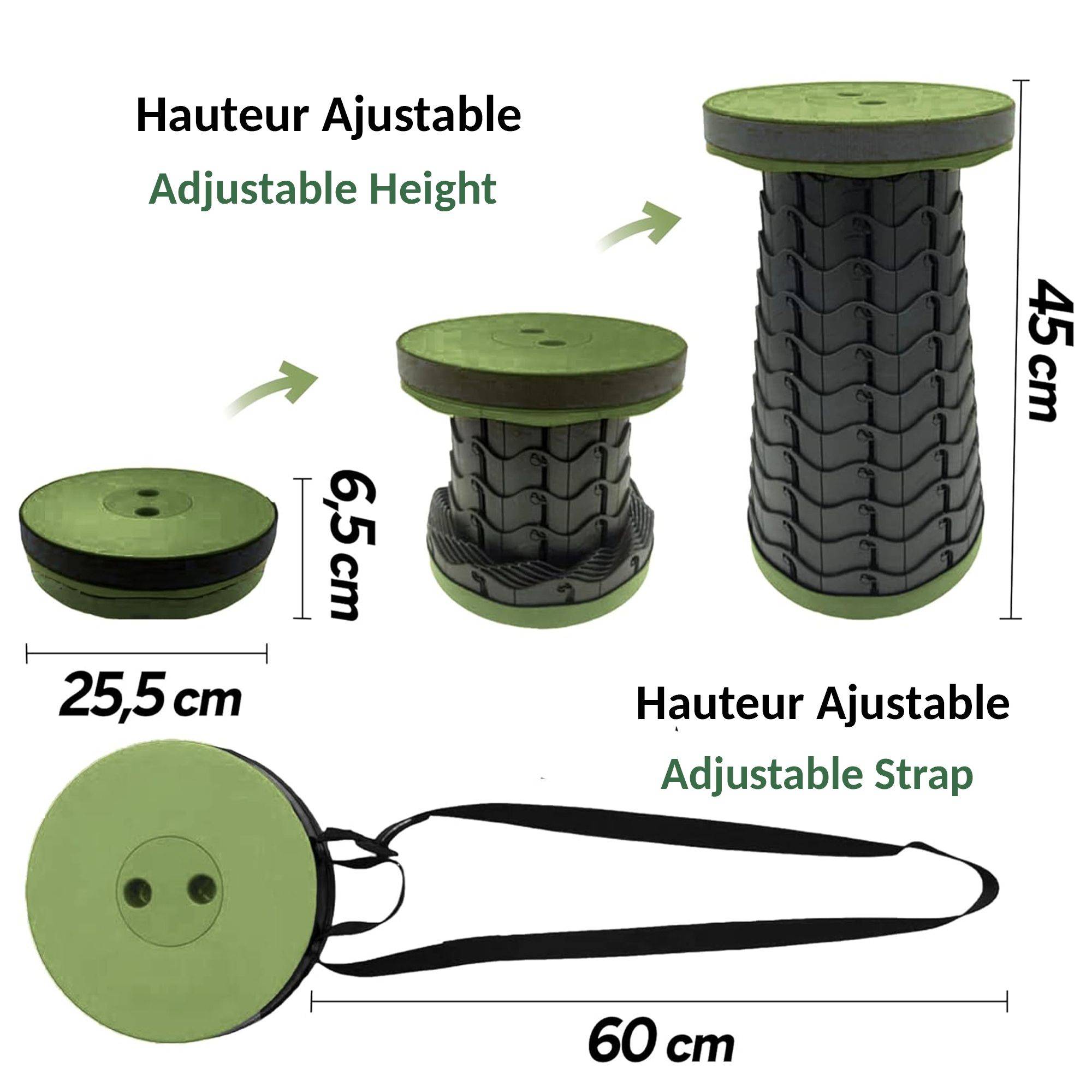 Tabouret Pliable Télescopique - Hauteur Réglable 6-44,5 cm Résistant 130 kg - Image 8