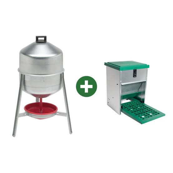 Abreuvoir métal galvanisé 30 L + Mangeoire à trémie anti nuisibles Feedomatic 5kg - Image 1