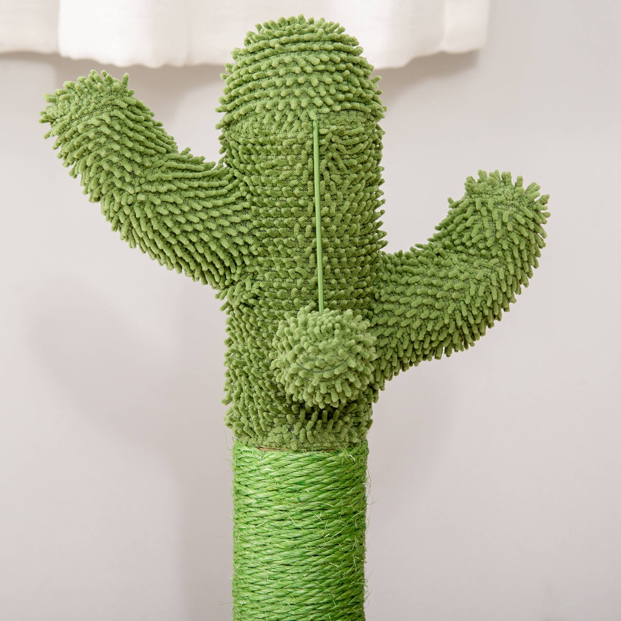 Sans Marque - Arbre à chat griffoir forme de cactus en sisal naturel pompon suspendu et plateforme de jeu boules Ø 32 x 60 cm vert - Image 10