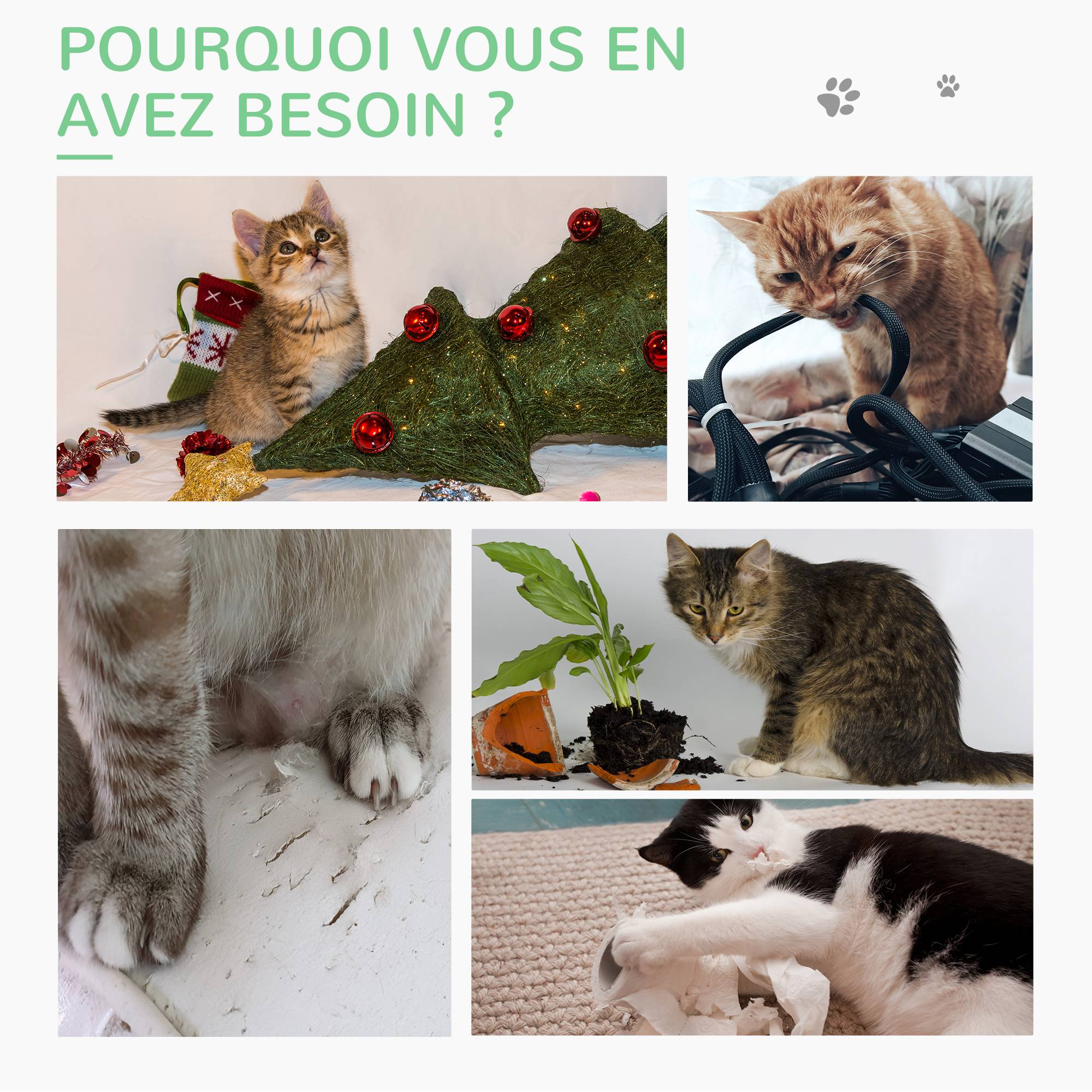Sans Marque - Arbre à chat griffoir forme de cactus en sisal naturel pompon suspendu et plateforme de jeu boules Ø 32 x 60 cm vert - Image 8