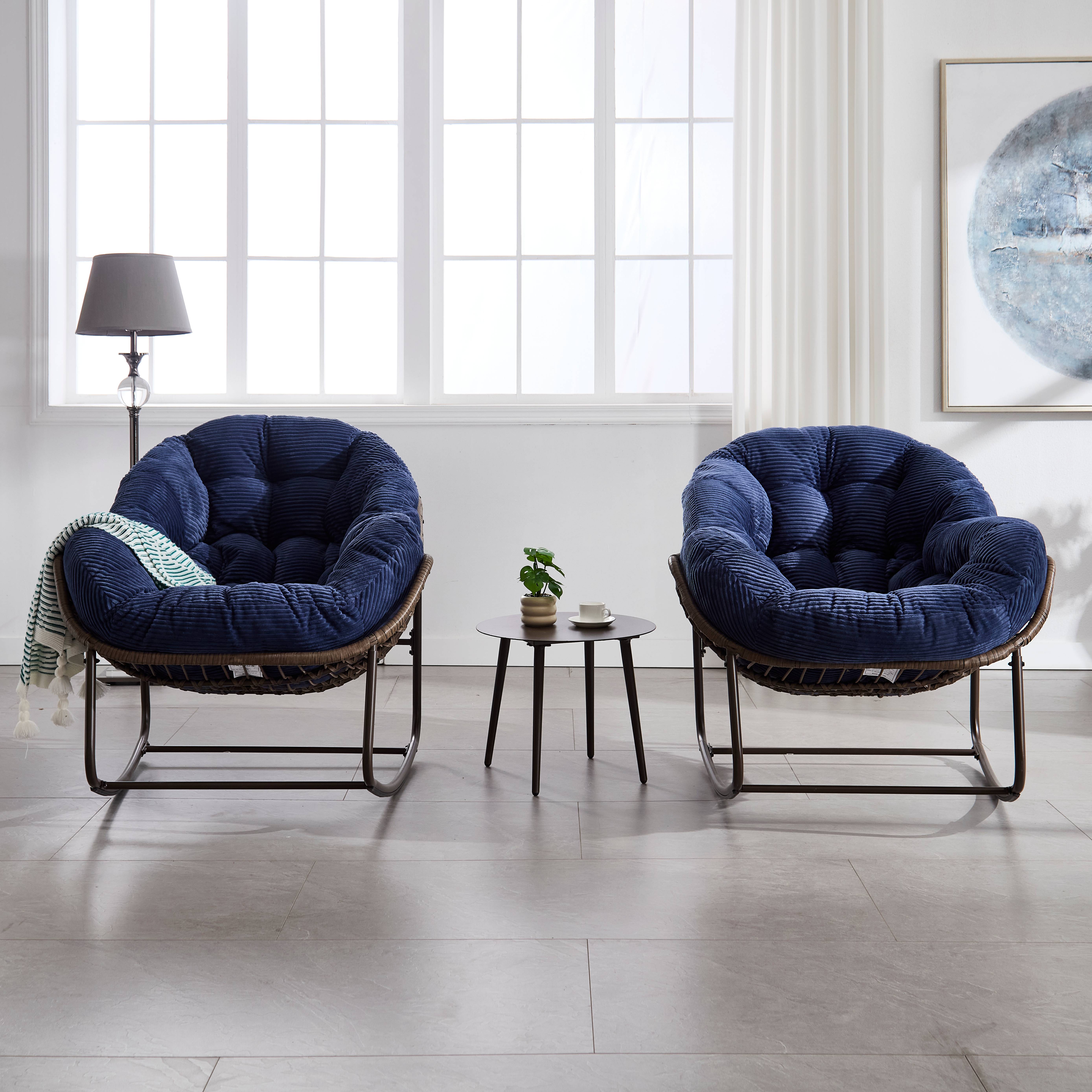 Fauteuil à Bascule Design Cocon Résine Tressée Bleu Marine avec Coussin Moelleux pour Extérieur - ComfortXL Outdoor Living - Image 8
