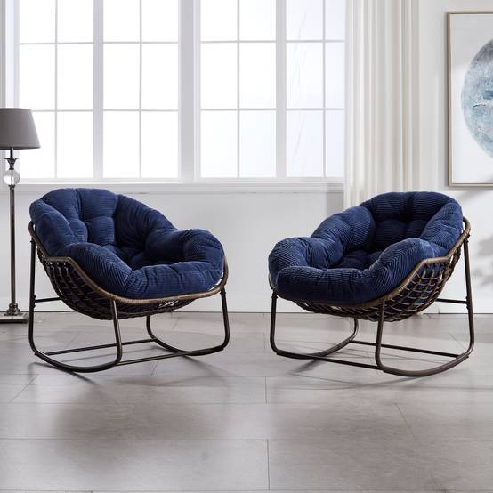 Fauteuil à Bascule Design Cocon Résine Tressée Bleu Marine avec Coussin Moelleux pour Extérieur - ComfortXL Outdoor Living - Image 10