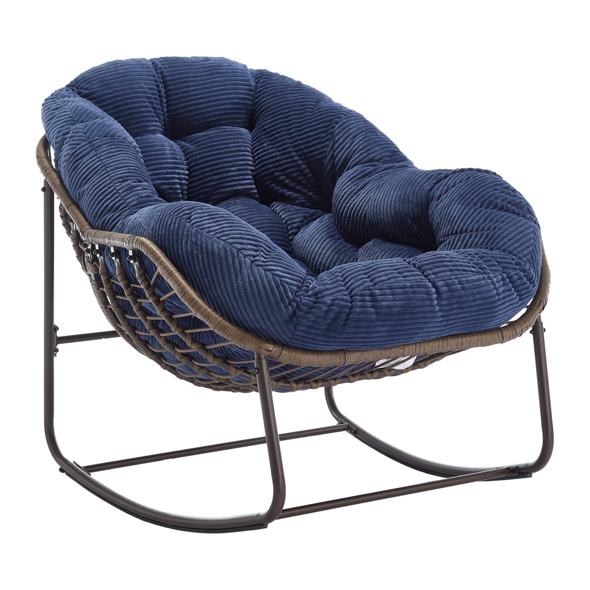 Fauteuil à Bascule Design Cocon Résine Tressée Bleu Marine avec Coussin Moelleux pour Extérieur - ComfortXL Outdoor Living - Image 1