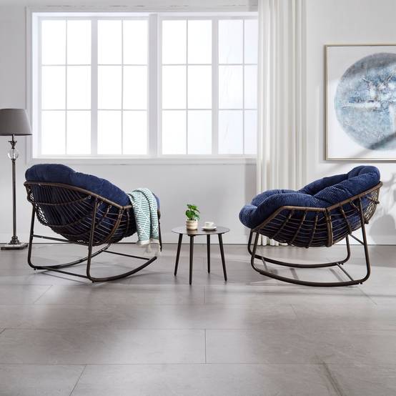 Fauteuil à Bascule Design Cocon Résine Tressée Bleu Marine avec Coussin Moelleux pour Extérieur - ComfortXL Outdoor Living - Image 9
