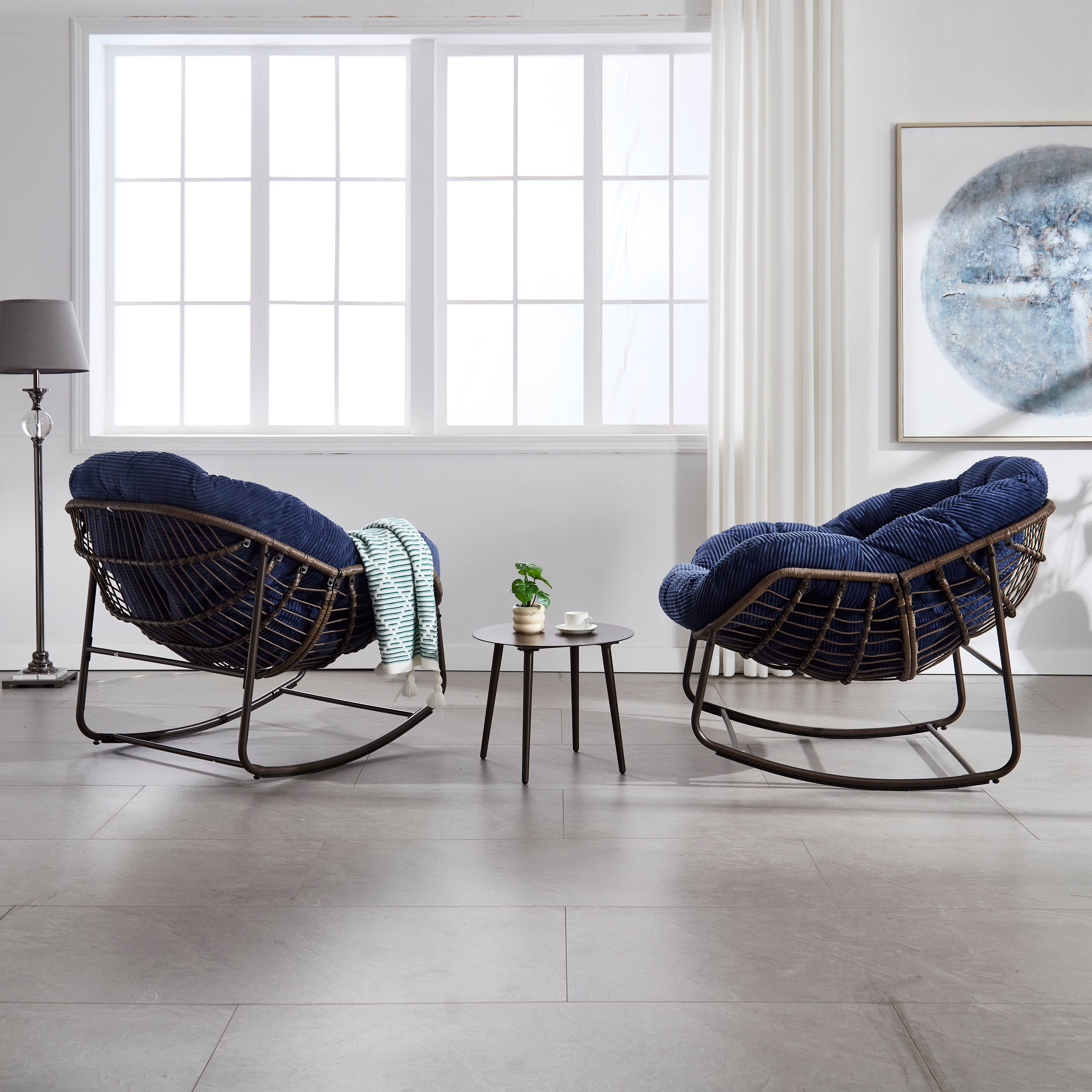Fauteuil à Bascule Design Cocon Résine Tressée Bleu Marine avec Coussin Moelleux pour Extérieur - ComfortXL Outdoor Living - Image 9