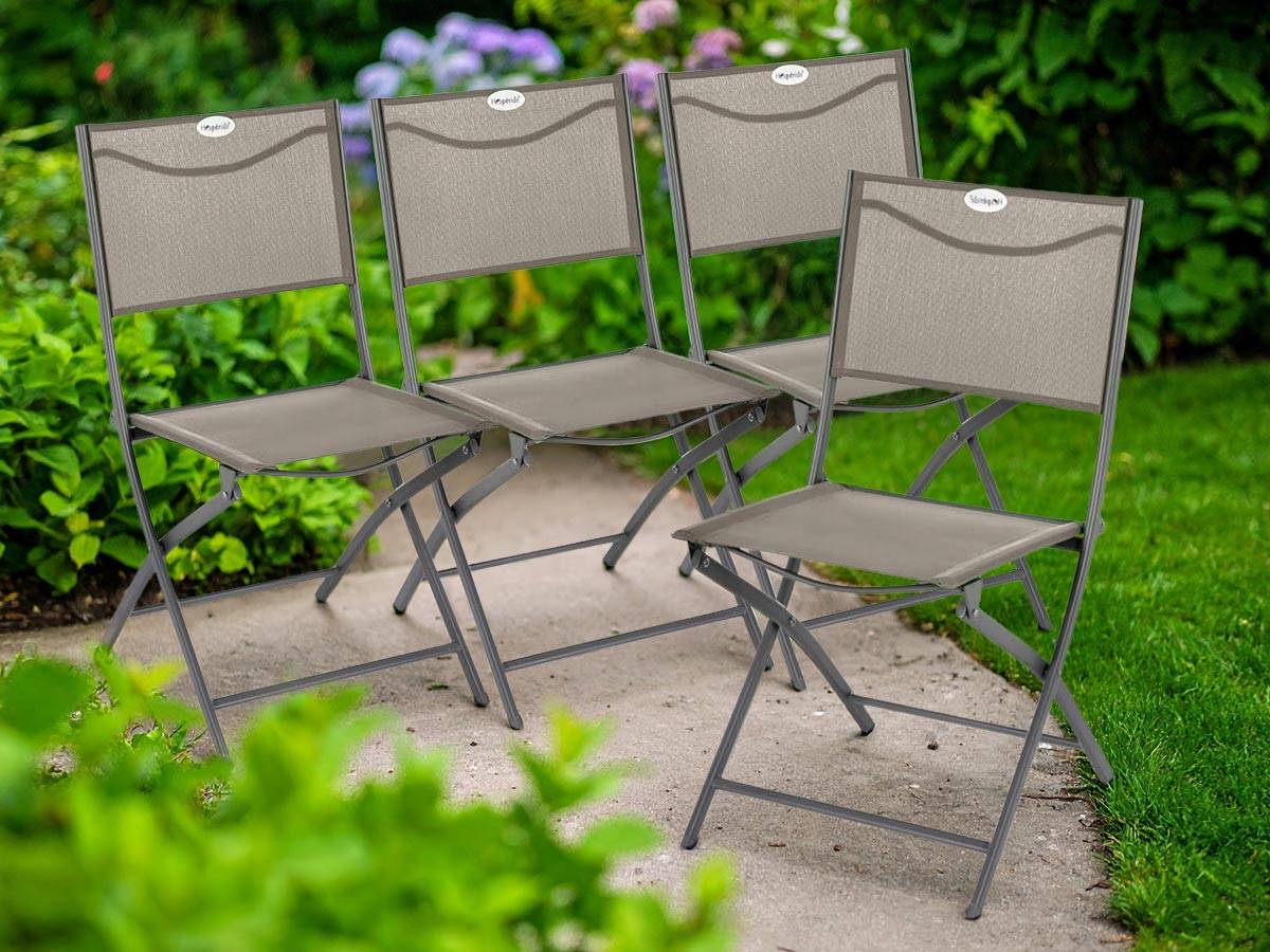 Hesperide - Lot de 4 Chaises de jardin pliante métal Modula Noisette / Tonka - Hesperide - Image 2