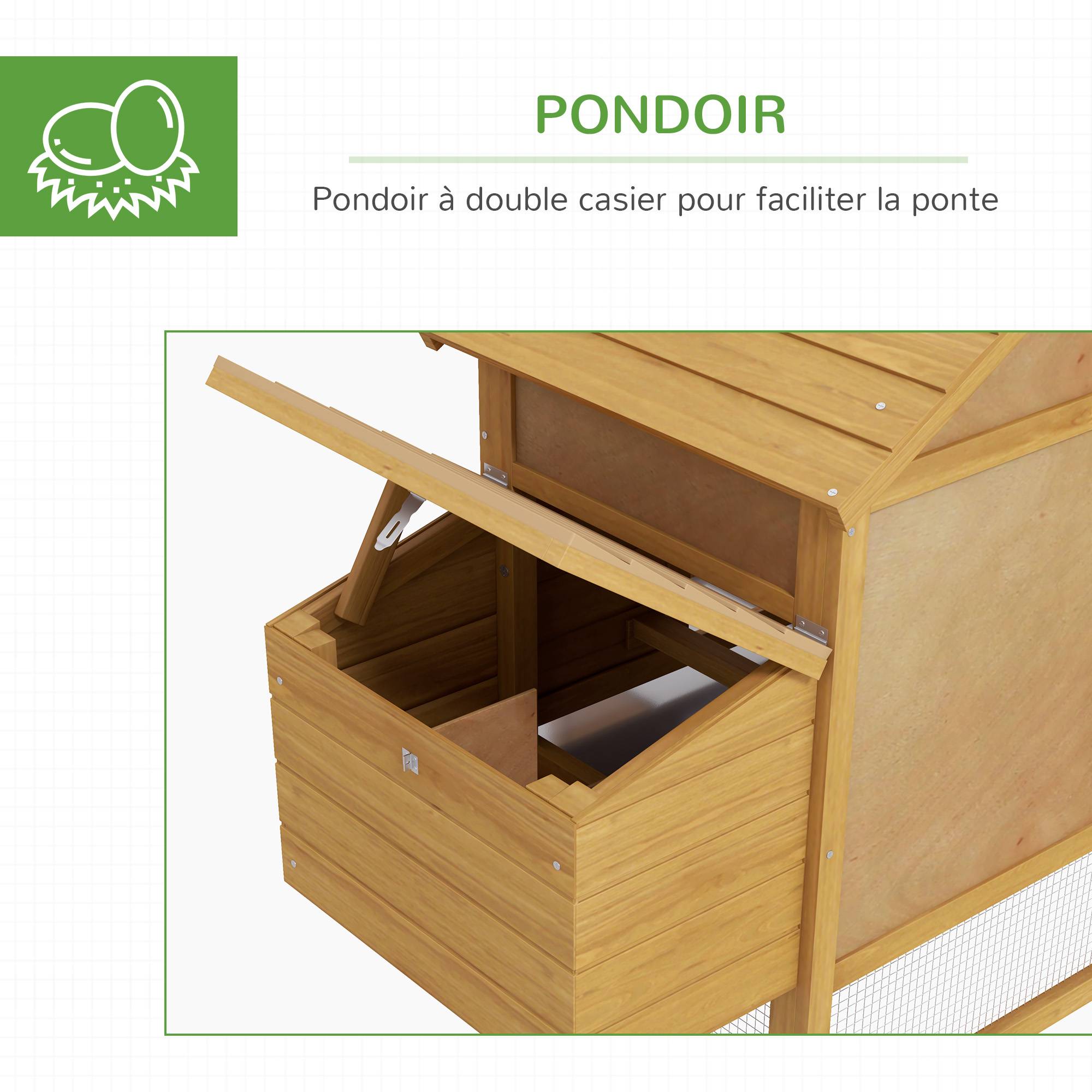 Petit poulailler cottage cage à poules sur pied dim. 151L x 54l x 87H cm multi-équipement bois massif de sapin - Image 8