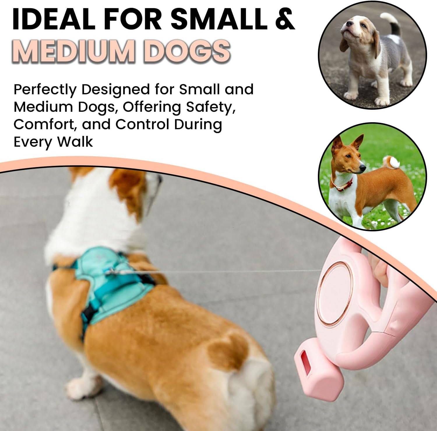 Laisse pour chien de compagnie avec lampe de poche LED, frein à une main, fermeture à boucle et distributeur de sacs à déchets.-Lytech - Image 6