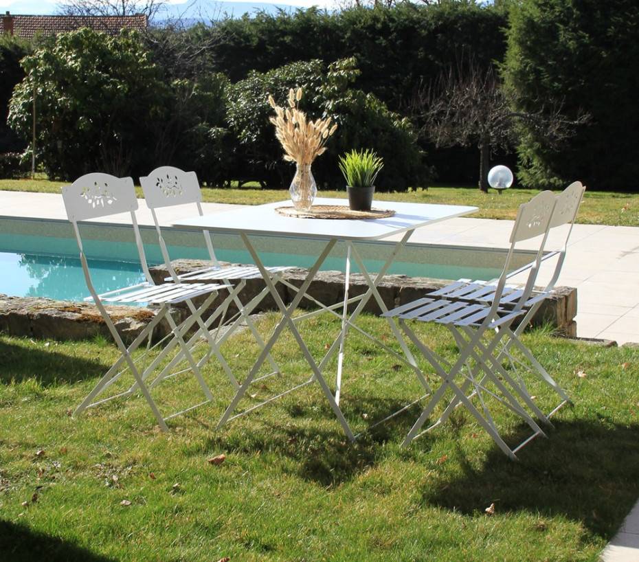 Ozalide - Ensemble table et chaises de jardin 4 places Blanc VENONE - Image 2