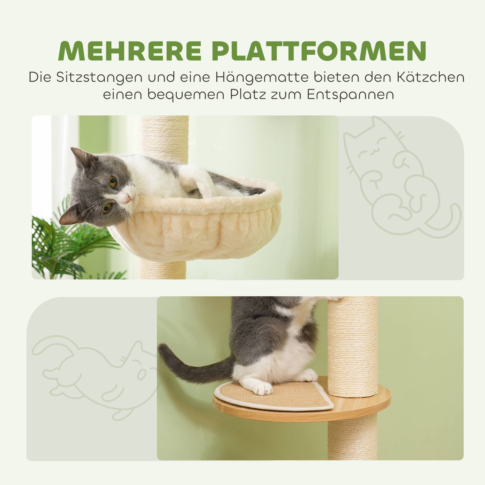 Sans Marque - Arbre à chat de hauteur plafond, dispositif anti-basculement, poteaux en corde de sisal, bois d'ingénierie, chêne et blanc crème - Image 5