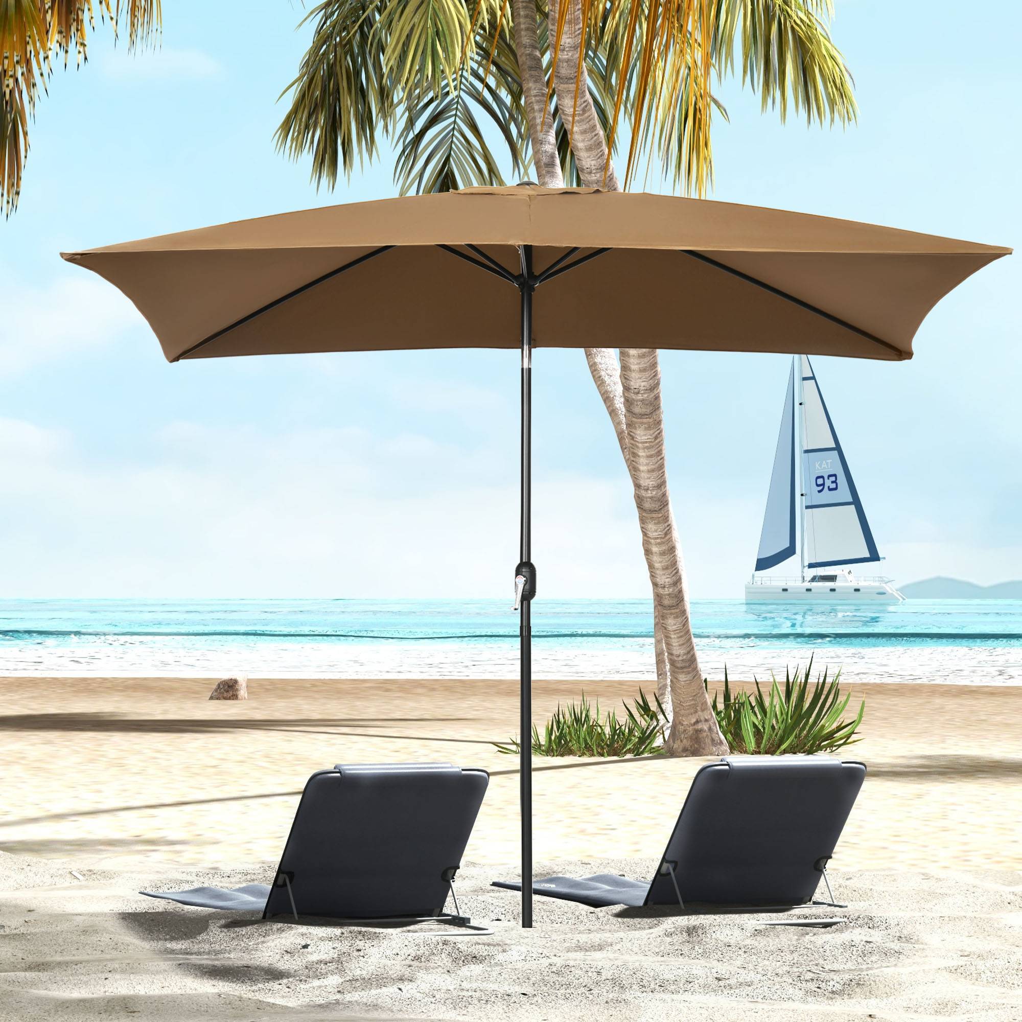 Parasol inclinable rectangulaire protection solaire toile polyester 180 g/m² 2,94L x 1,98l x 2,55H m marron - Image 4