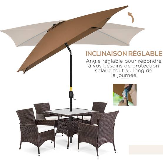 Parasol inclinable rectangulaire protection solaire toile polyester 180 g/m² 2,94L x 1,98l x 2,55H m marron - Image 6