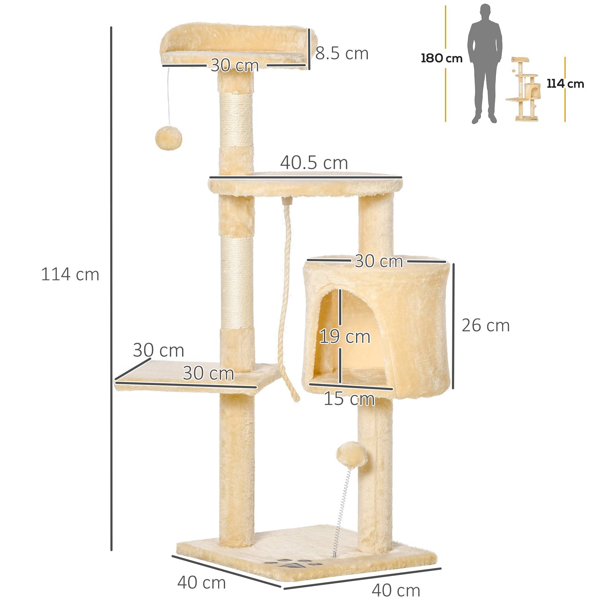 Sans Marque - Arbre à chat bois 4 niveaux niche jouets balle corde structure chat intérieur 114 cm - Image 5