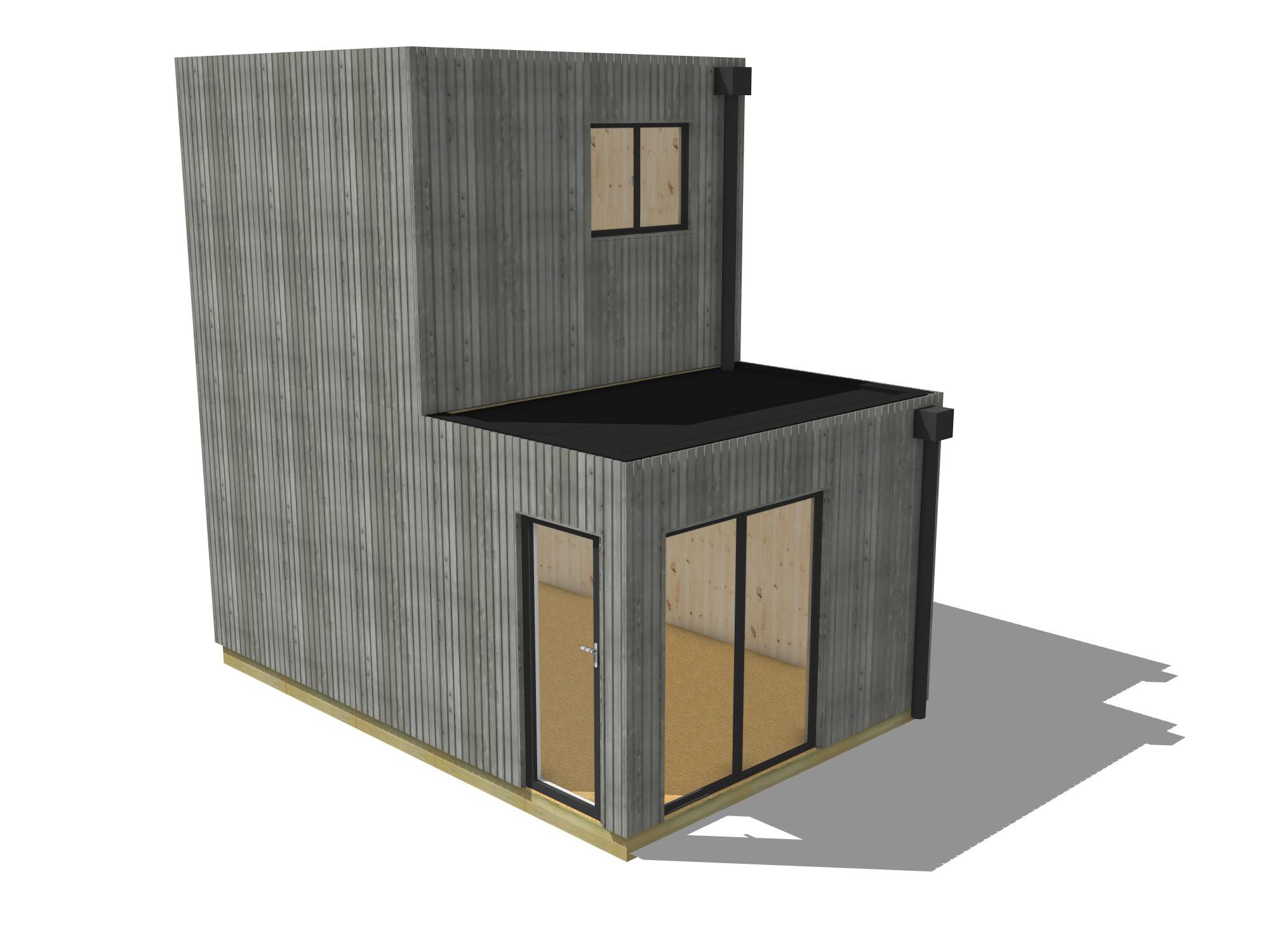 Studio de jardin bien isolé en bois 5,5 x 3,5 x 2,7 m / isolation RE2020 avec plancher isolé avec mezzanine et terrasse - Image 2