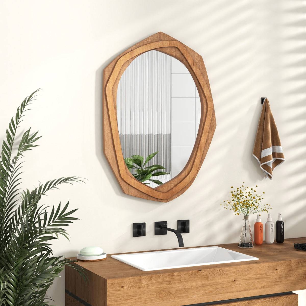 Helloshop26 - Miroir décoratif à cadre irrégulier grand miroir mural imperméable de 89,5 x 66 cm avec vis d'expansion miroir mural élégant pour salon naturel - Image 2