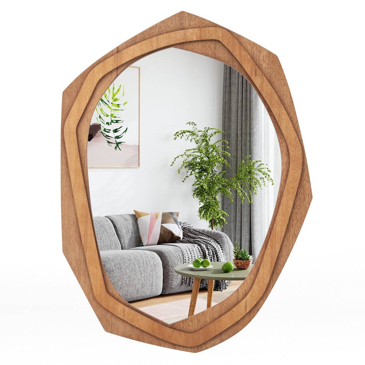 Helloshop26 - Miroir décoratif à cadre irrégulier grand miroir mural imperméable de 89,5 x 66 cm avec vis d'expansion miroir mural élégant pour salon naturel - Image 1
