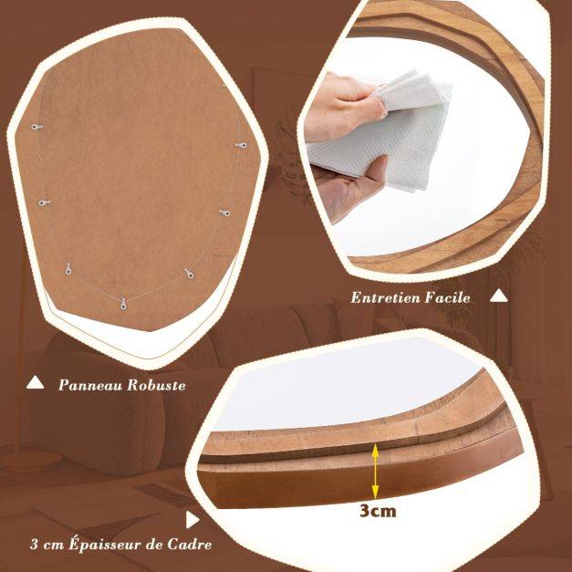 Helloshop26 - Miroir décoratif à cadre irrégulier grand miroir mural imperméable de 89,5 x 66 cm avec vis d'expansion miroir mural élégant pour salon naturel - Image 4