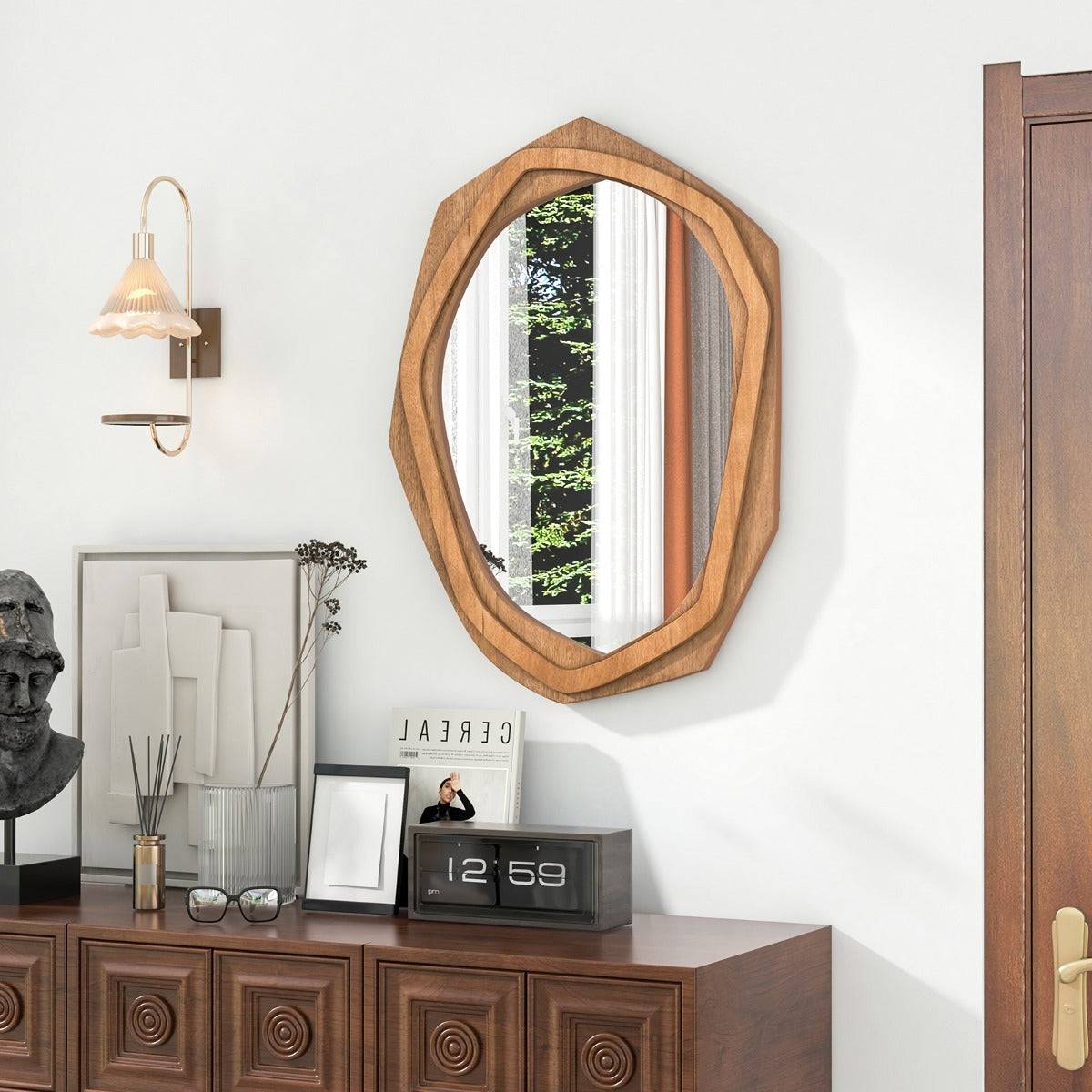 Helloshop26 - Miroir décoratif à cadre irrégulier grand miroir mural imperméable de 89,5 x 66 cm avec vis d'expansion miroir mural élégant pour salon naturel - Image 3