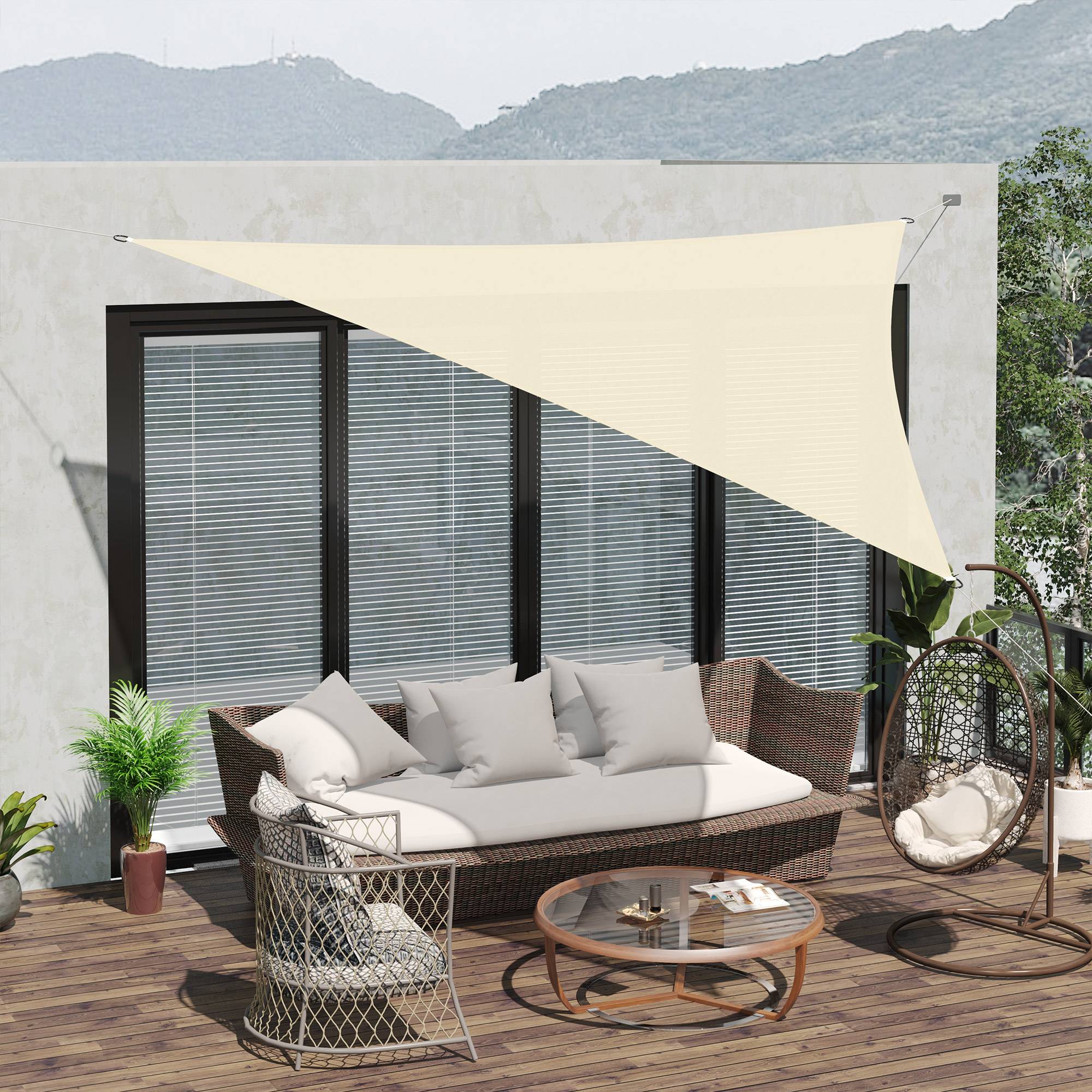 Voile d'ombrage Voile solaire - Triangulaire 3 x 3 x 3 m HDPE résistant aux UV crème fr232 - Image 4