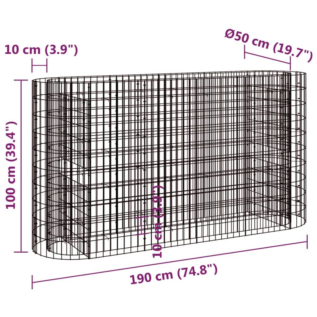 Vidaxl - Lit surélevé à gabion Fer galvanisé 190x50x100 cm vidaXL 152033 - Image 3