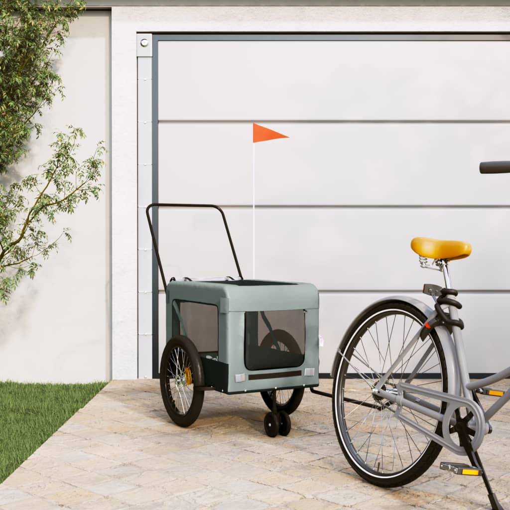 Remorque de vélo pour animaux fer et tissu Oxford gris et noir 135 x 68.5 x 73.5 cm - PANGIVO - Image 1