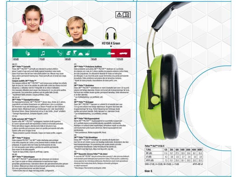 Casque antibruit snr 27 db 3M Peltor pour enfant vert 87-98db - Image 3