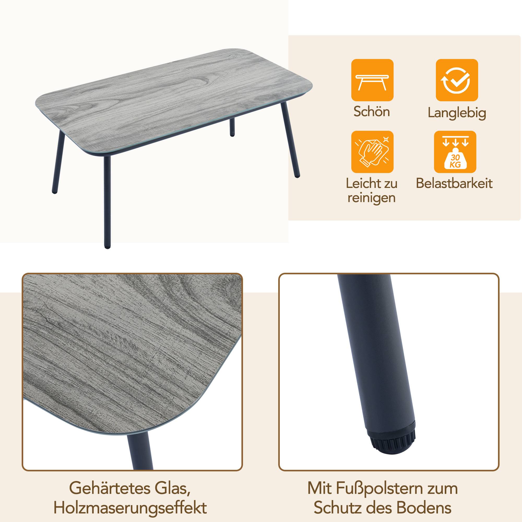 Salon de jardin 7 places Résine tressée Acier Table verre effet bois Gris - ComfortXL Outdoor Living - Image 6