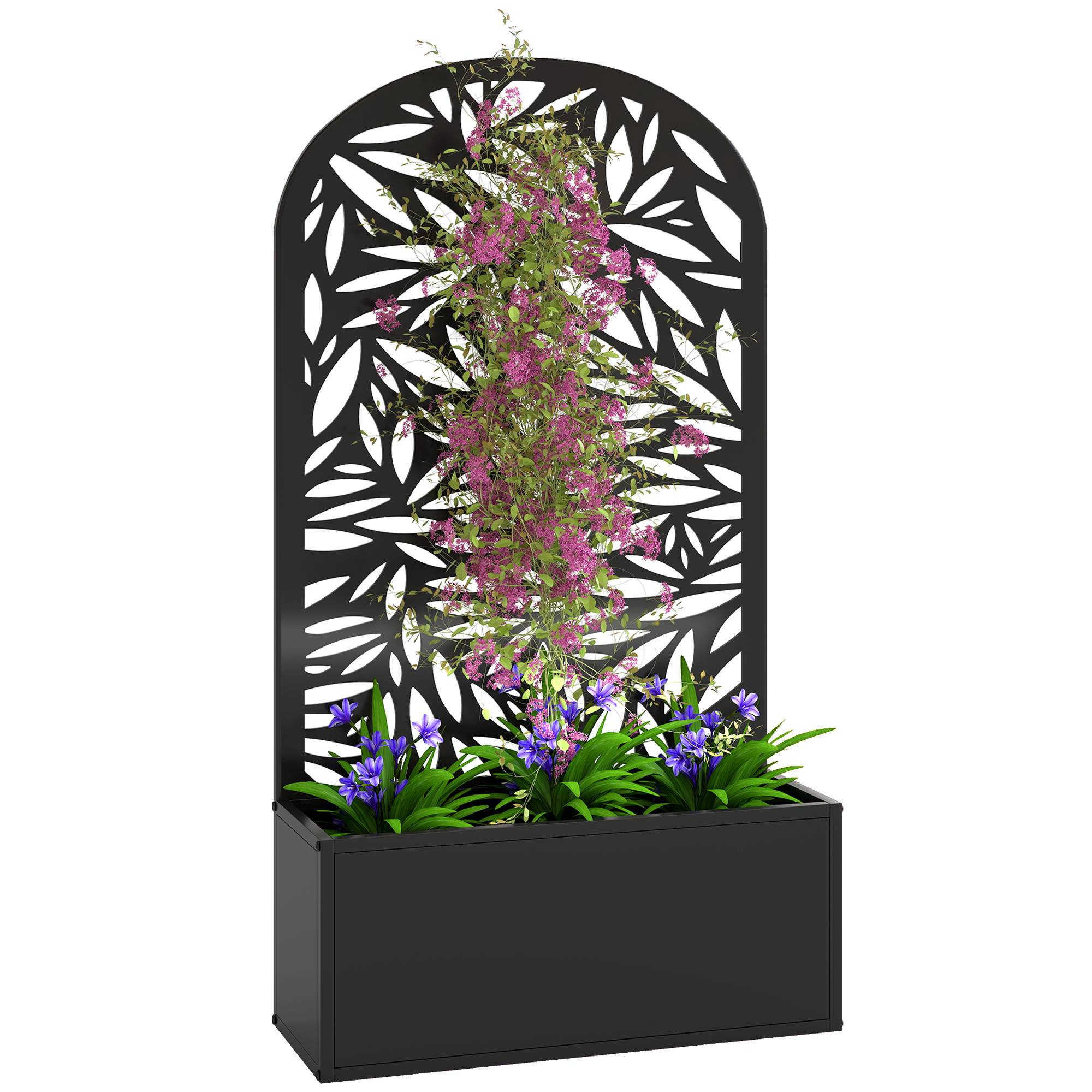 Sans Marque - Jardinière brise-vue métal incurvé fixation murale 61x23x113 cm Noir - Image 1