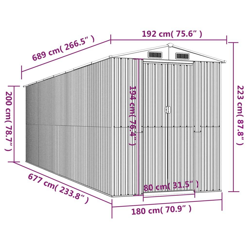 Vidaxl - Abri de jardin Marron foncé 192x689x223 cm Métal galvanisé vidaXL 3147466 - Image 3
