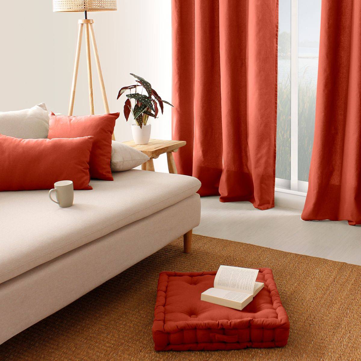 Enjoy Home - Coussin de Sol Uni "Panama" 50x50cm Terracotta - Image 3