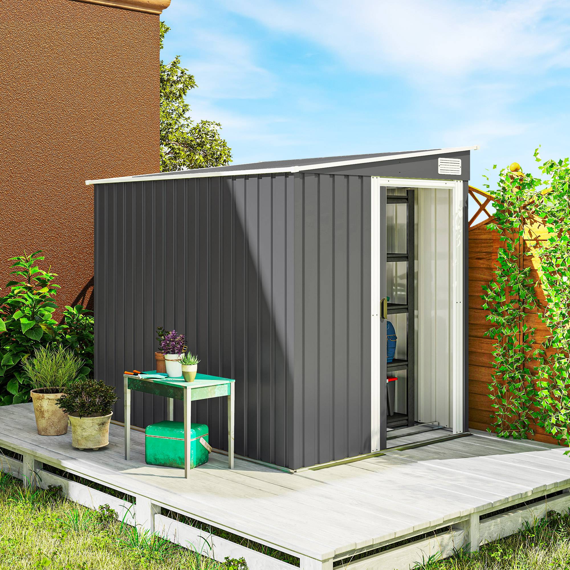 Abri de Jardin 2,81 m² avec Fondation Abri à Outils Adossé en Acier Galvanisé 154 x 206,5 x 181 cm - Image 3