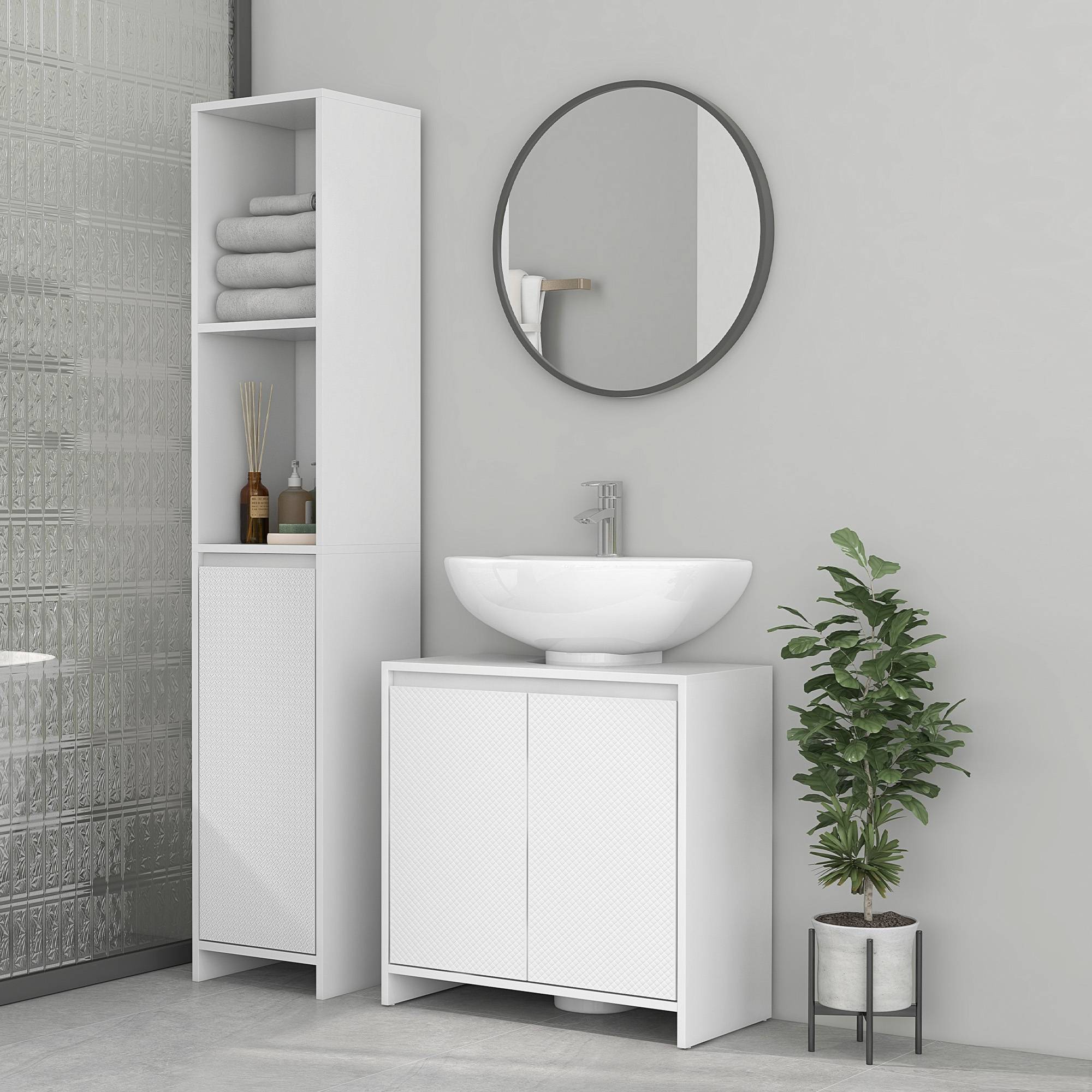 Sans Marque - Meuble sous-évier moderne étagère système anti-basculement charge 40 kg 60x30x60 cm blanc - Image 4