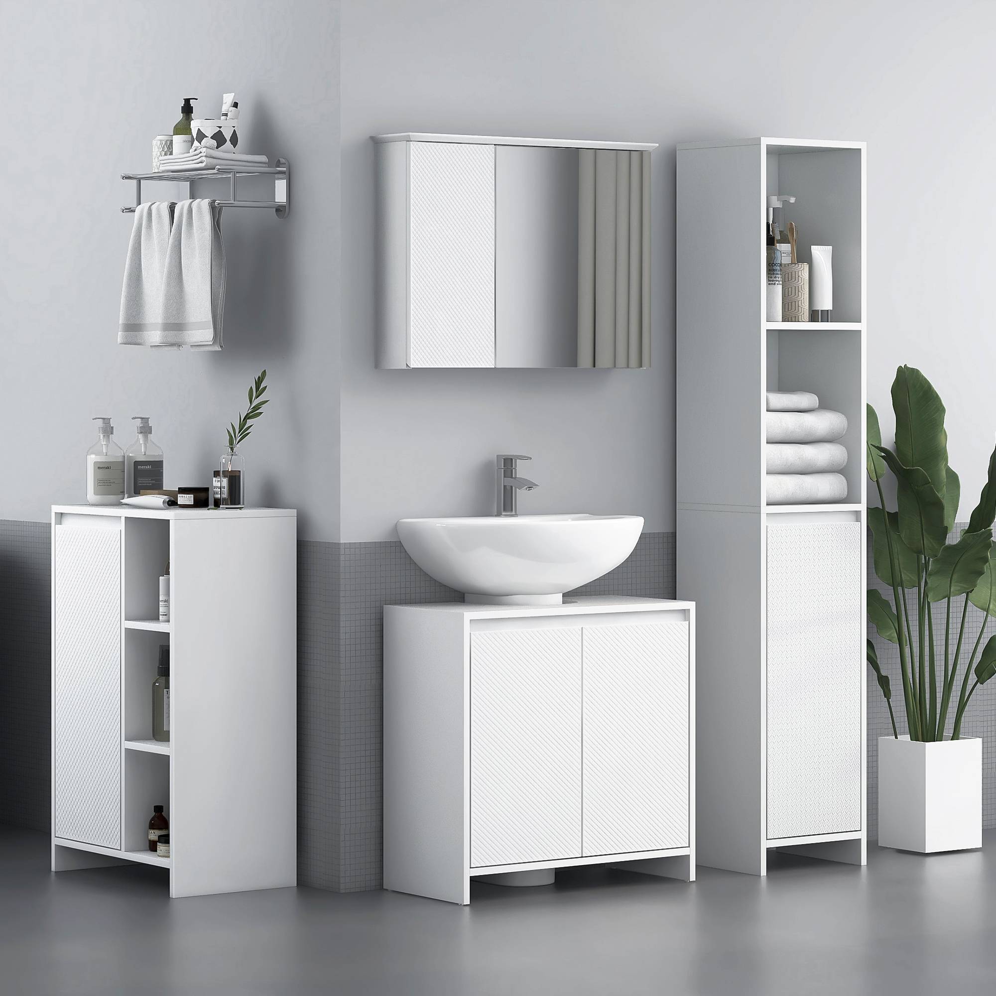 Sans Marque - Meuble sous-évier moderne étagère système anti-basculement charge 40 kg 60x30x60 cm blanc - Image 3