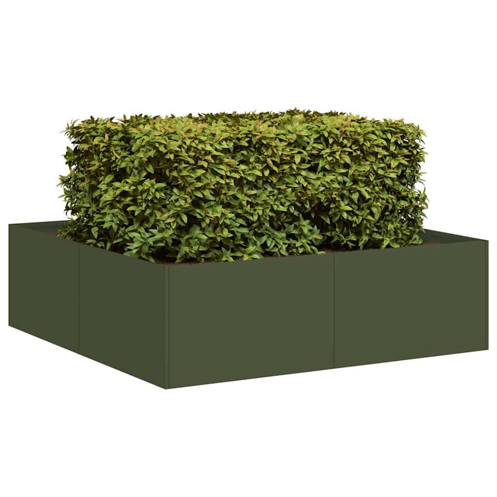 Jardinière acier vert olive 100 x 100 x 30 cm - PANGIVO - Image 1