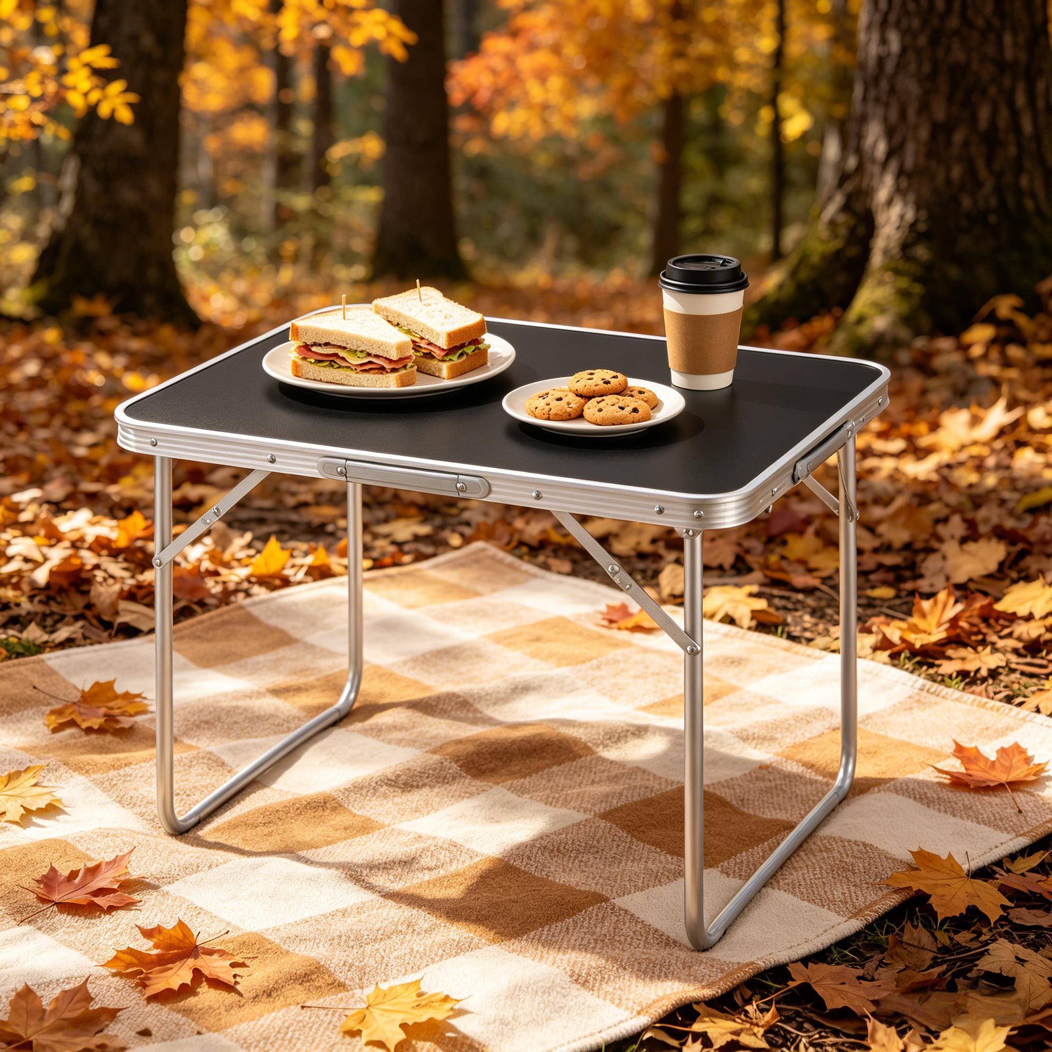 ComfortXL - Table pliante aluminium MDF camping jardin ultra-légère portable 70x50x60cm Noir - ComfortXL Outdoor Living - Image 2