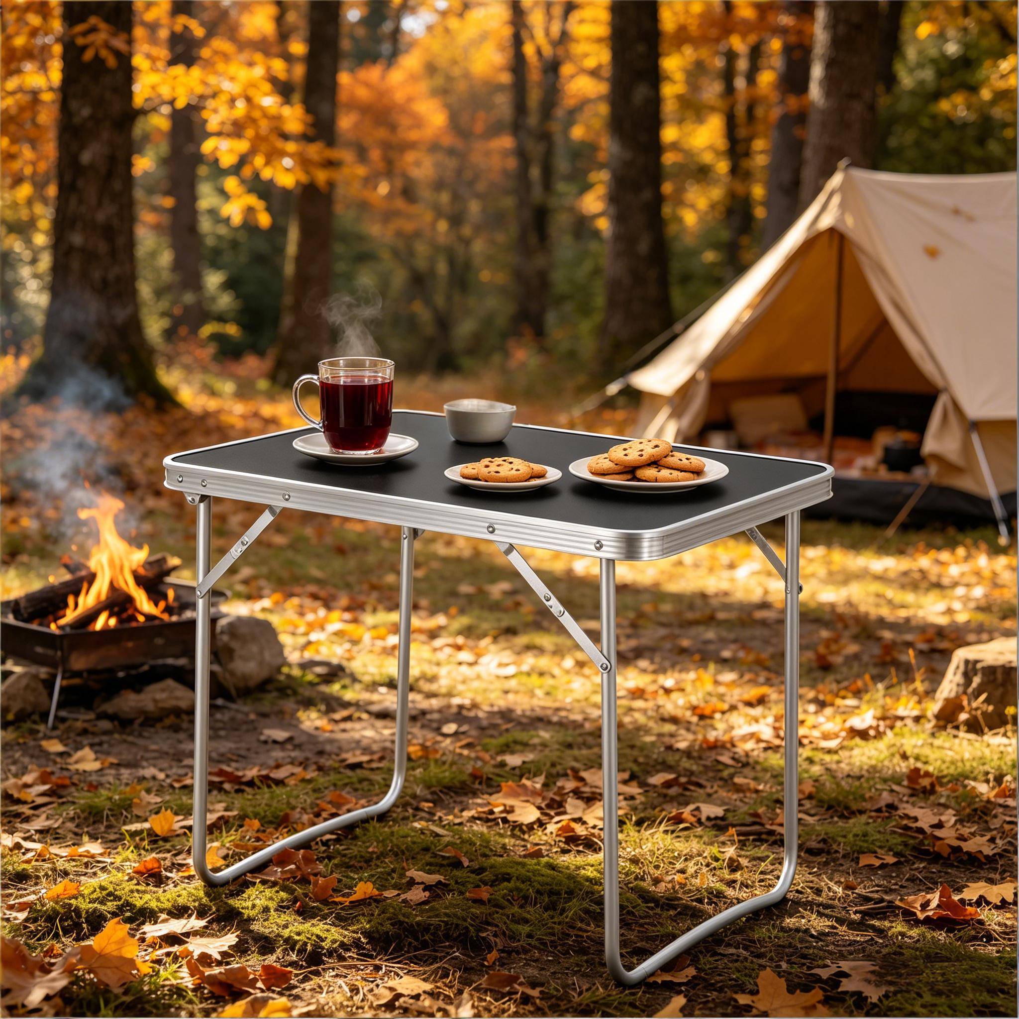 ComfortXL - Table pliante aluminium MDF camping jardin ultra-légère portable 70x50x60cm Noir - ComfortXL Outdoor Living - Image 3