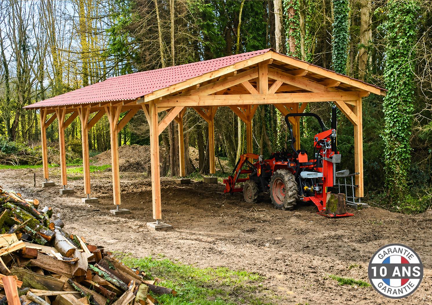 Carport SUR MESURE  deux pentes 350 cm x 10 poteaux, bois DOUGLAS Français  (Charpente en bois-auvent-abri voiture). Garantie 10 ans - Image 4